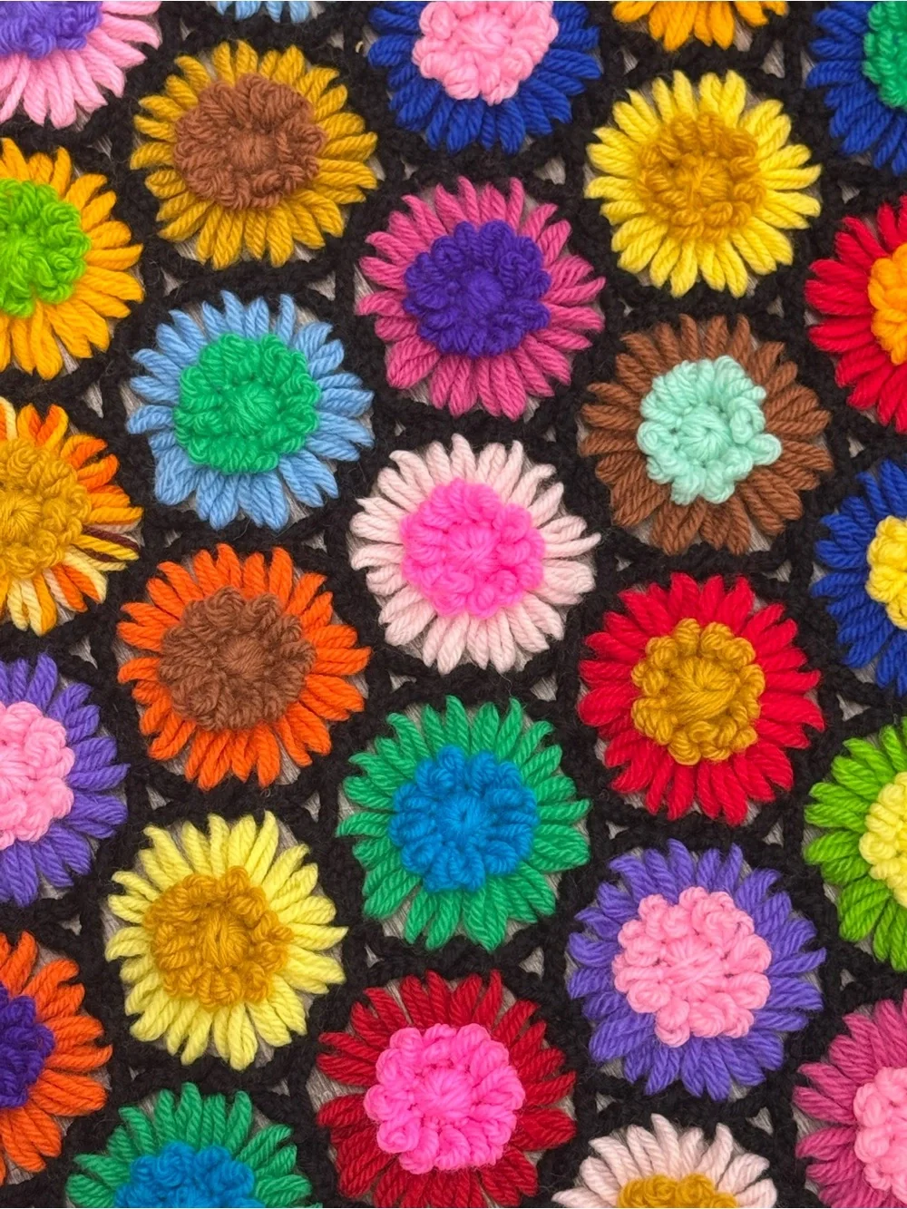 Vtg Hand Knitted Crochet Granny Hexagon Honeycomb Floral Afghan Throw Blanket